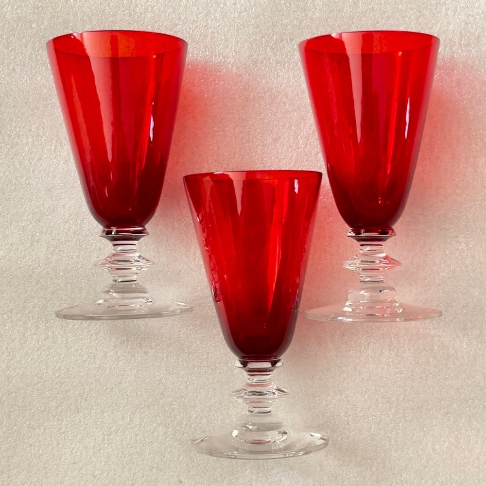 Set of Three Morgantown Ruby Depression Glass Cordial Glasses